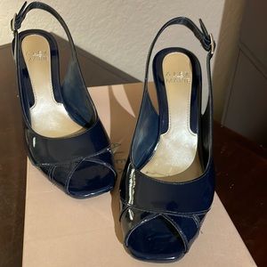 Alex Marie Marine Navy Patent Sling Back Heels